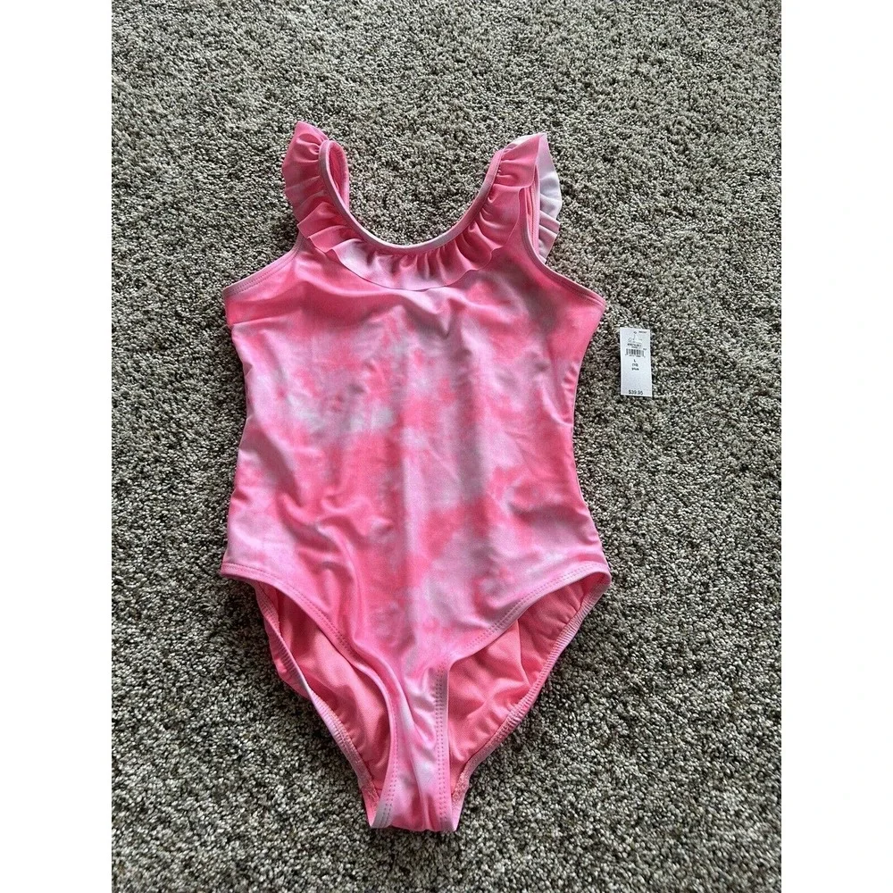 NEW Gap Kids size L / 10 PLUS Girls SWIMSUIT One-Piece Ruffle Pink Tie-Dye A24